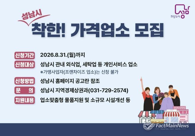 성남시, 착한가격업소 신규 모집