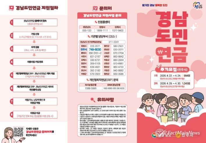 진주시, ‘경남도민연금 지원사업’ 2039명 추가 모집